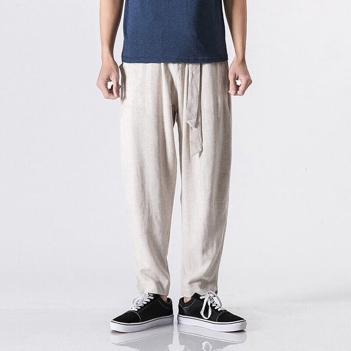 Pantalones harén de algodón con bolsillos para hombre, diseño sencillo y color liso , Buddha Stones Commute - Lino - US/UK/AU46, EU56 (5XL) - image 5