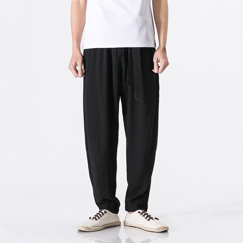 Pantalones harén de algodón con bolsillos para hombre, diseño sencillo y color liso , Buddha Stones Commute - Negro - US/UK/AU46, EU56 (5XL) - image 3