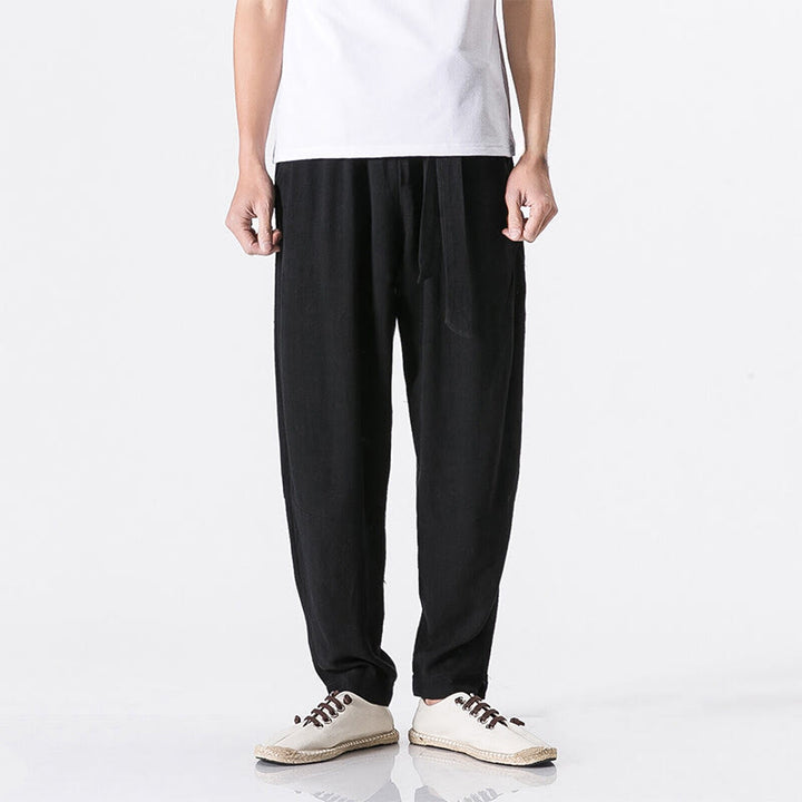 Pantalones harén de algodón con bolsillos para hombre, diseño sencillo y color liso , Buddha Stones Commute - Negro - US/UK/AU46, EU56 (5XL) - image 3
