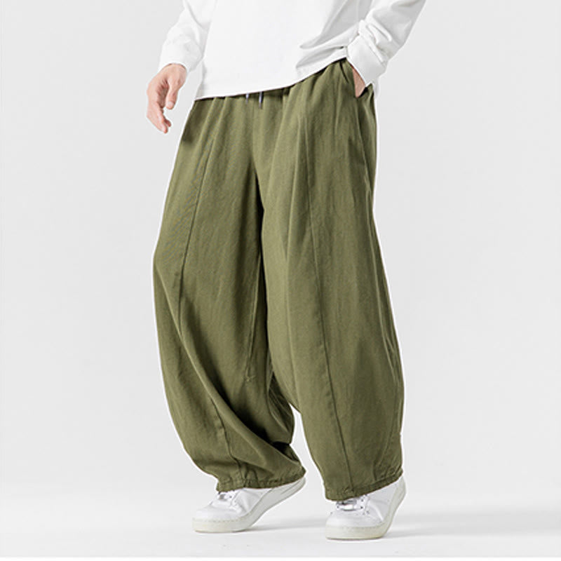 Pantalones de algodón de pierna ancha con bolsillos para hombre, diseño de cordón liso, estilo viajero invernal Buddha Stones - image 22