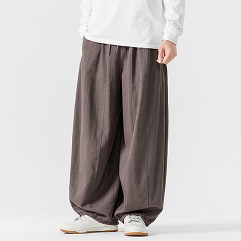 Pantalones de algodón de pierna ancha con bolsillos para hombre, diseño de cordón liso, estilo viajero invernal Buddha Stones - image 27