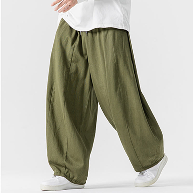 Pantalones de algodón de pierna ancha con bolsillos para hombre, diseño de cordón liso, estilo viajero invernal Buddha Stones - image 23