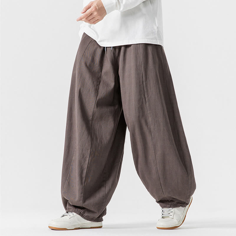 Pantalones de algodón de pierna ancha con bolsillos para hombre, diseño de cordón liso, estilo viajero invernal Buddha Stones - image 30
