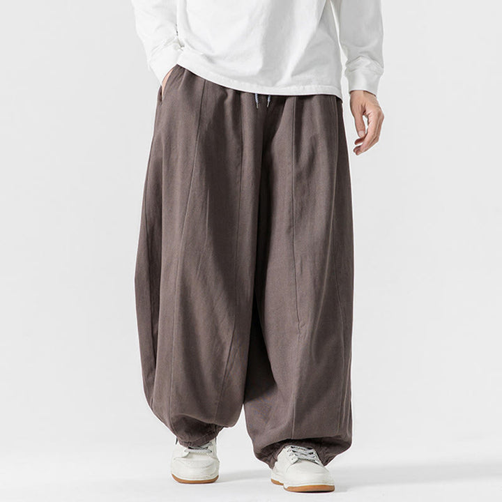 Pantalones de algodón de pierna ancha con bolsillos para hombre, diseño de cordón liso, estilo viajero invernal Buddha Stones - image 25