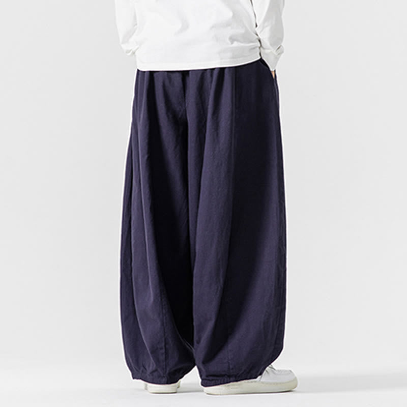 Pantalones de algodón de pierna ancha con bolsillos para hombre, diseño de cordón liso, estilo viajero invernal Buddha Stones - image 5