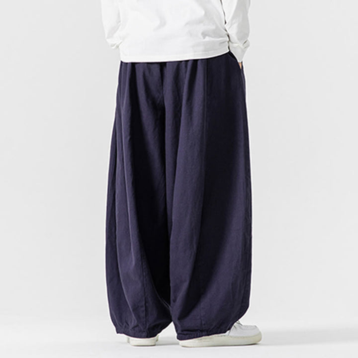Pantalones de algodón de pierna ancha con bolsillos para hombre, diseño de cordón liso, estilo viajero invernal Buddha Stones - image 5
