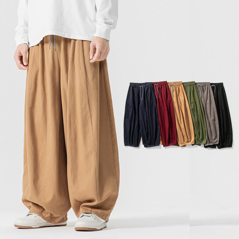 Pantalones de algodón de pierna ancha con bolsillos para hombre, diseño de cordón liso, estilo viajero invernal Buddha Stones - image 16