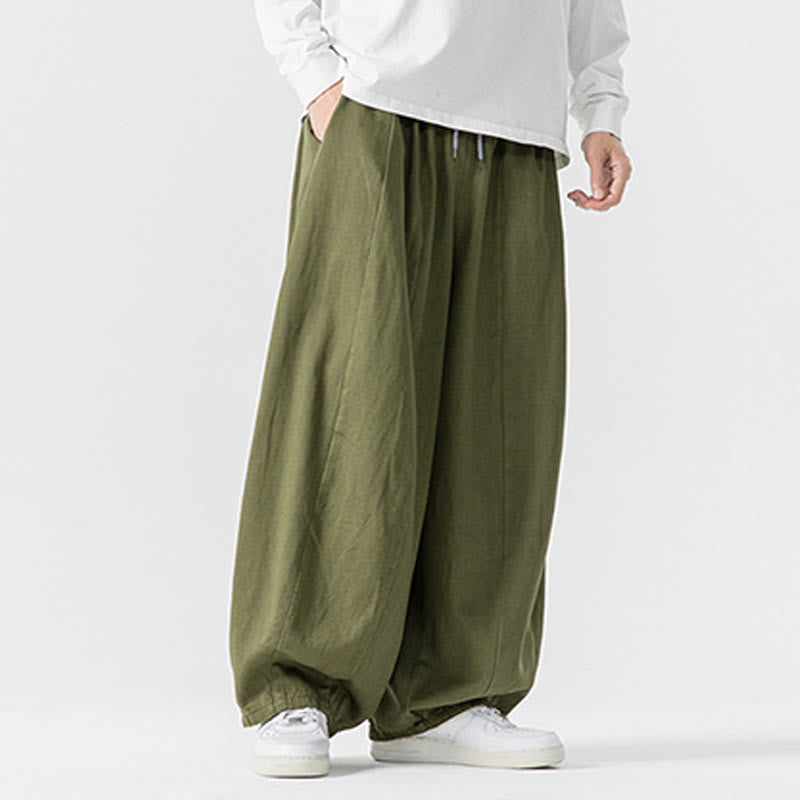 Pantalones de algodón de pierna ancha con bolsillos para hombre, diseño de cordón liso, estilo viajero invernal Buddha Stones - image 21