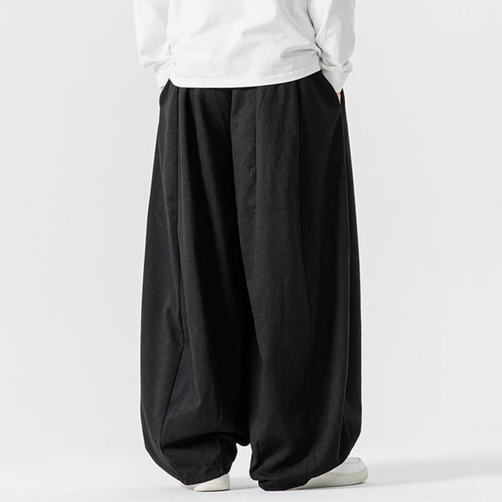 Pantalones de algodón de pierna ancha con bolsillos para hombre, diseño de cordón liso, estilo viajero invernal Buddha Stones - image 40