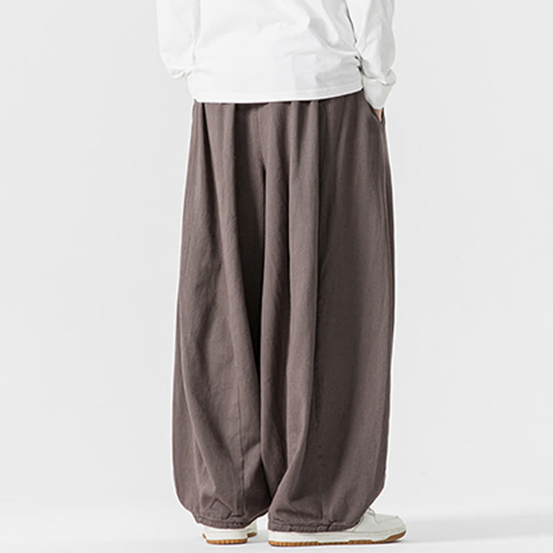 Pantalones de algodón de pierna ancha con bolsillos para hombre, diseño de cordón liso, estilo viajero invernal Buddha Stones - image 26