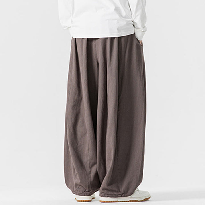 Pantalones de algodón de pierna ancha con bolsillos para hombre, diseño de cordón liso, estilo viajero invernal Buddha Stones - image 26