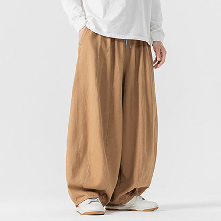 Pantalones de algodón de pierna ancha con bolsillos para hombre, diseño de cordón liso, estilo viajero invernal Buddha Stones - image 12
