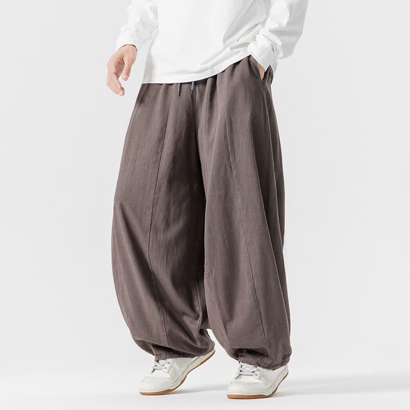 Pantalones de algodón de pierna ancha con bolsillos para hombre, diseño de cordón liso, estilo viajero invernal Buddha Stones - image 29