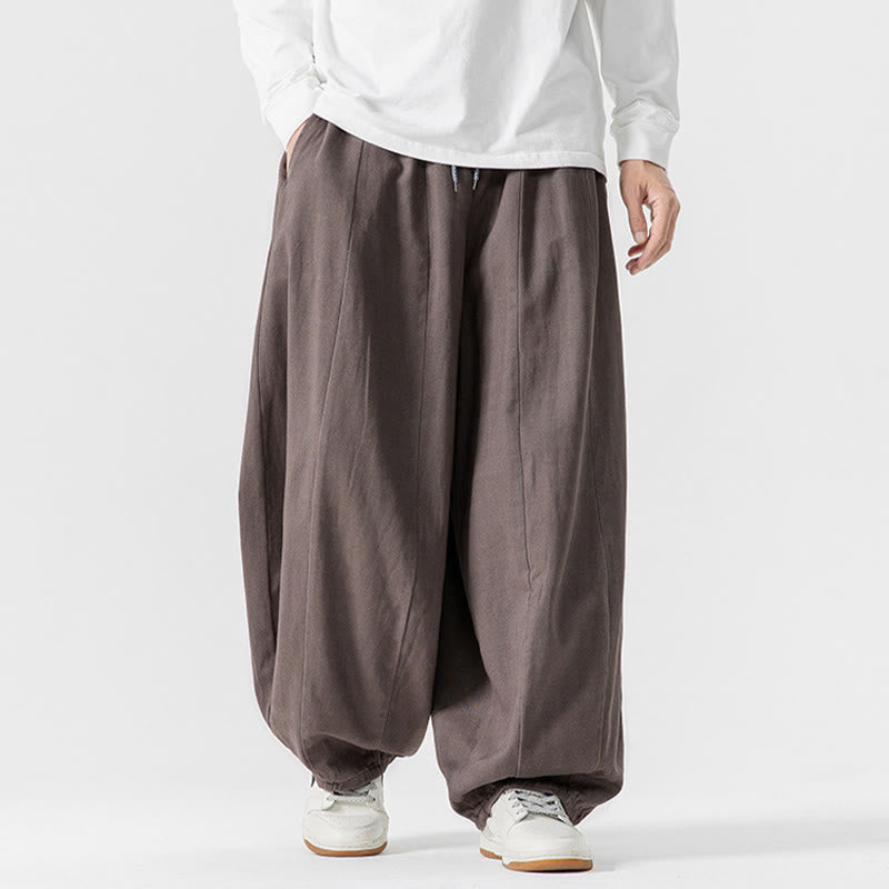 Pantalones de algodón de pierna ancha con bolsillos para hombre, diseño de cordón liso, estilo viajero invernal Buddha Stones - image 25