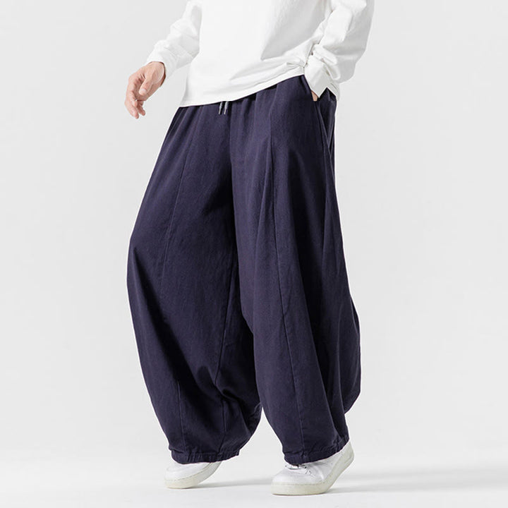 Pantalones de algodón de pierna ancha con bolsillos para hombre, diseño de cordón liso, estilo viajero invernal Buddha Stones - image 7