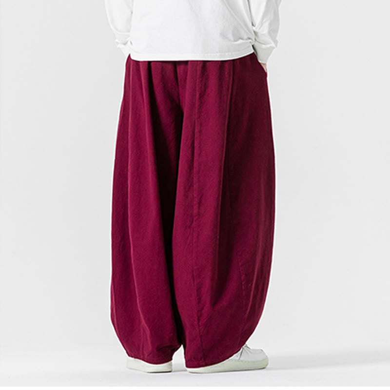 Pantalones de algodón de pierna ancha con bolsillos para hombre, diseño de cordón liso, estilo viajero invernal Buddha Stones - image 37