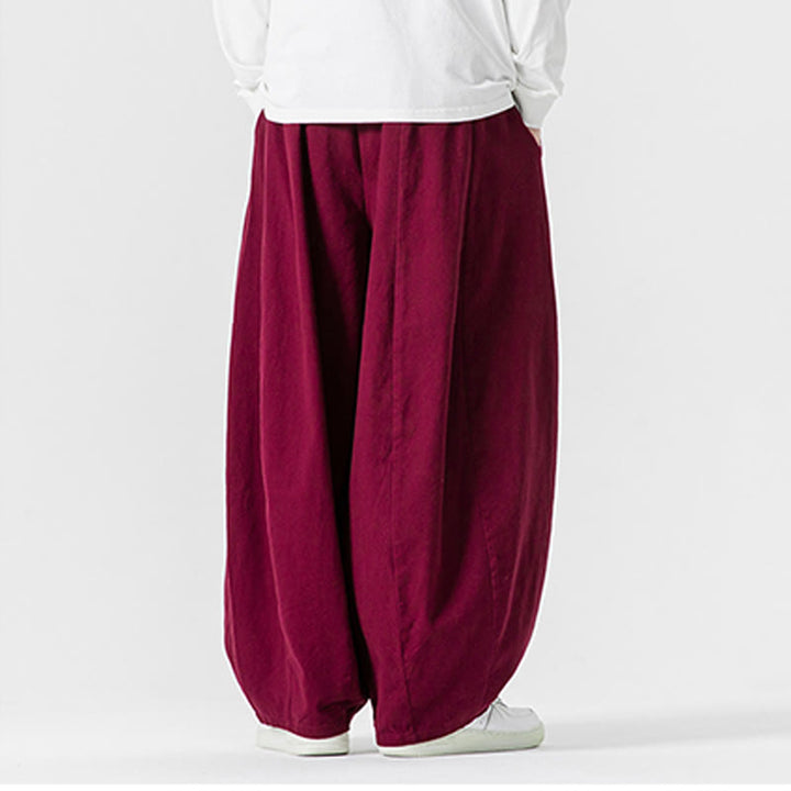 Pantalones de algodón de pierna ancha con bolsillos para hombre, diseño de cordón liso, estilo viajero invernal Buddha Stones - image 37