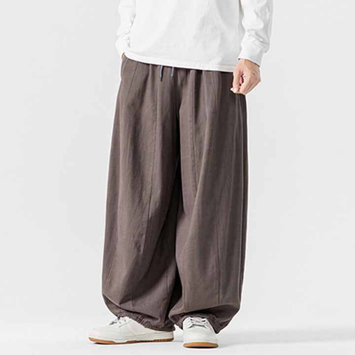 Pantalones de algodón de pierna ancha con bolsillos para hombre, diseño de cordón liso, estilo viajero invernal Buddha Stones - image 27