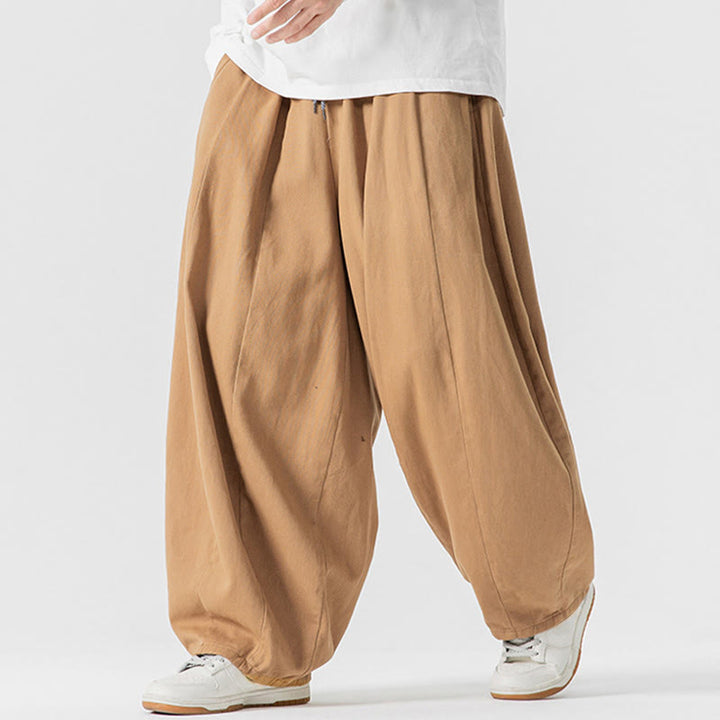 Pantalones de algodón de pierna ancha con bolsillos para hombre, diseño de cordón liso, estilo viajero invernal Buddha Stones - image 15