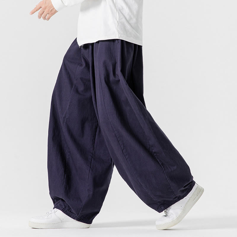 Pantalones de algodón de pierna ancha con bolsillos para hombre, diseño de cordón liso, estilo viajero invernal Buddha Stones - image 6