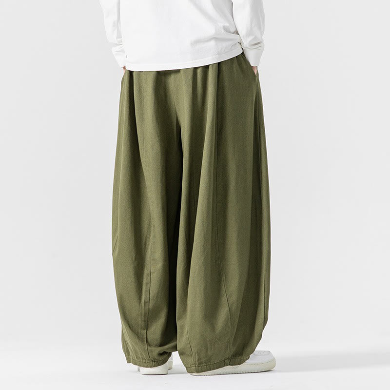 Pantalones de algodón de pierna ancha con bolsillos para hombre, diseño de cordón liso, estilo viajero invernal Buddha Stones - image 20