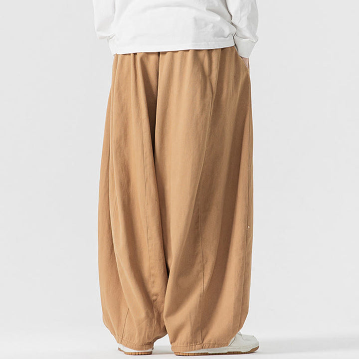Pantalones de algodón de pierna ancha con bolsillos para hombre, diseño de cordón liso, estilo viajero invernal Buddha Stones - image 10