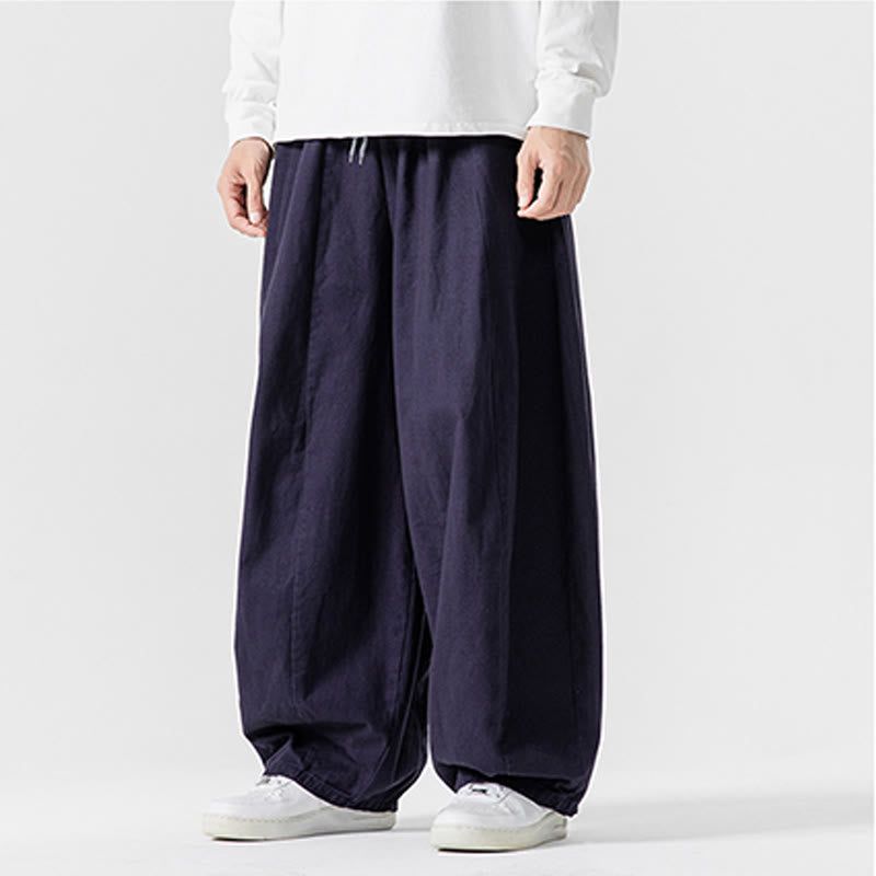 Pantalones de algodón de pierna ancha con bolsillos para hombre, diseño de cordón liso, estilo viajero invernal Buddha Stones - image 2