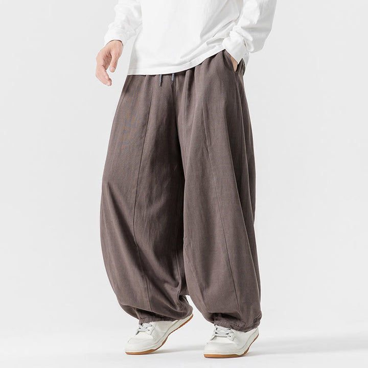 Pantalones de algodón de pierna ancha con bolsillos para hombre, diseño de cordón liso, estilo viajero invernal Buddha Stones - image 29