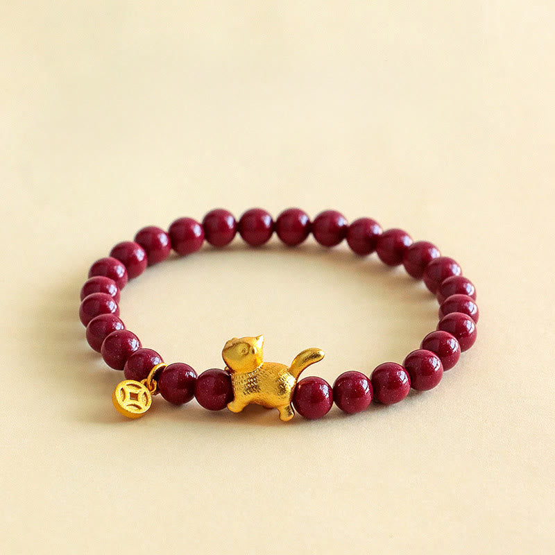 Pulsera de cuentas con Buddha Stones, amuleto de gato de la suerte, granate, cinabrio y protección para la calma. - Cinabrio (circunferencia de la muñeca: 13-15 cm) - image 7