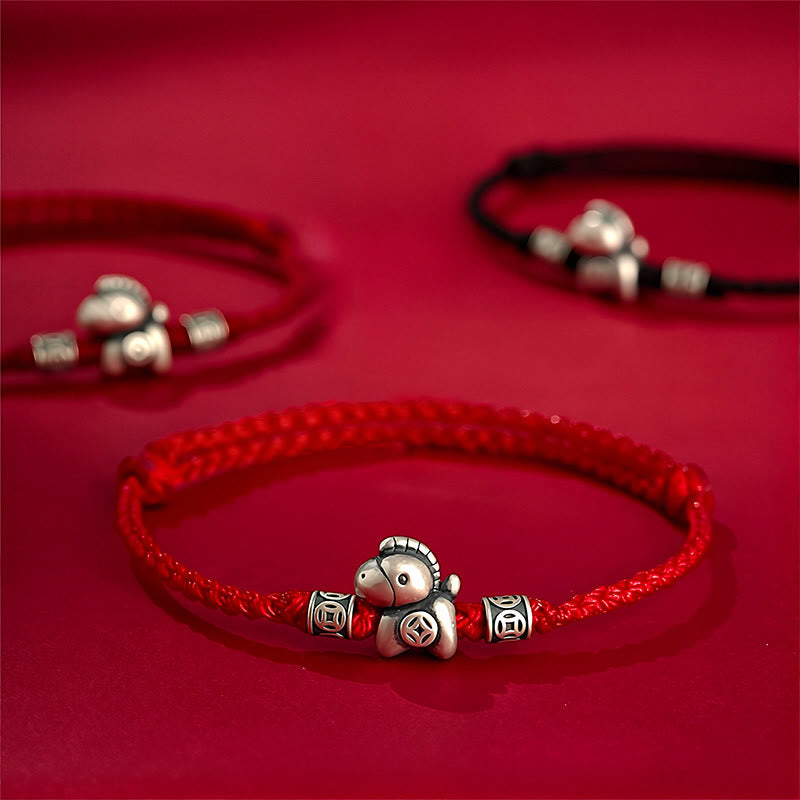 Pulsera trenzada de protección con Buddha Stones del Año del Caballo en plata de ley 999 - image 0