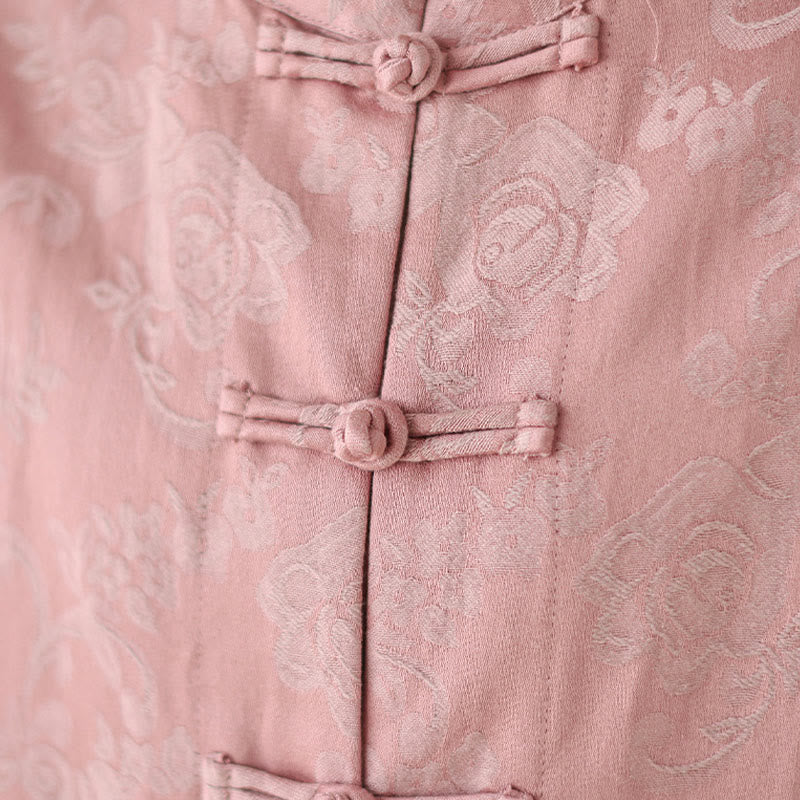 Camisa de algodón para mujer, manga larga, cuello alto, botones de rana y estampado floral otoñal con Buddha Stones - image 7