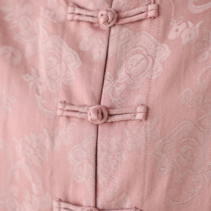 Camisa de algodón para mujer, manga larga, cuello alto, botones de rana y estampado floral otoñal con Buddha Stones - image 7