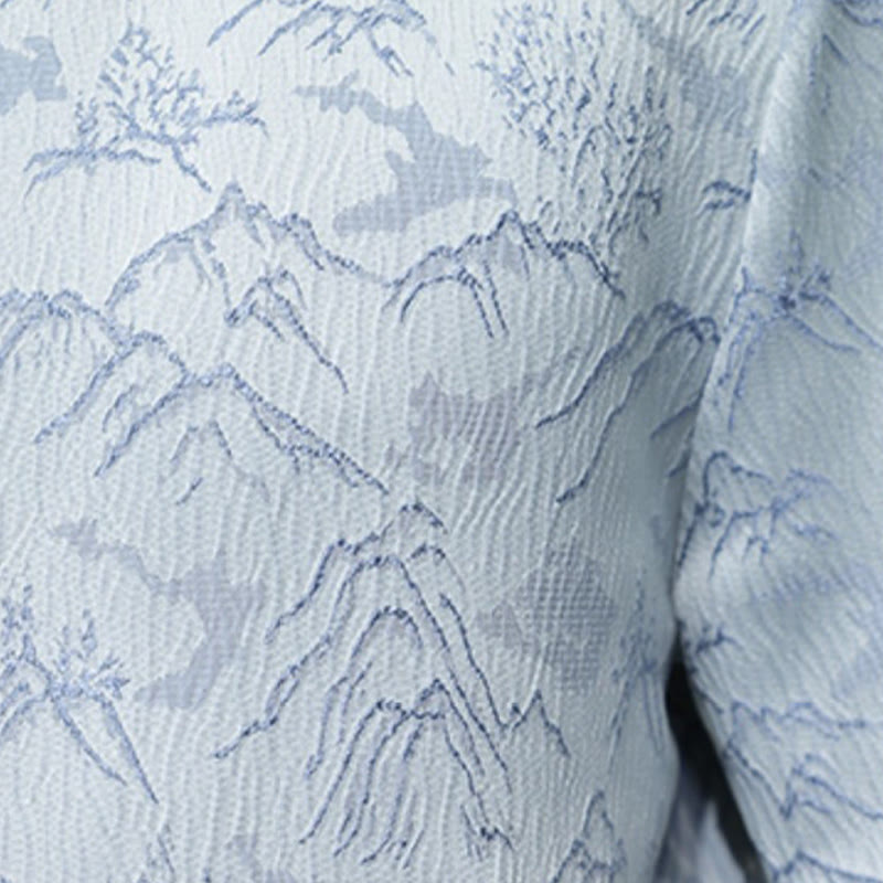 Camisa de algodón de manga corta para hombre con estampado de montañas de verano y Buddha Stones , jacquard con botones de rana china - image 21