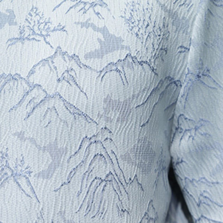 Camisa de algodón de manga corta para hombre con estampado de montañas de verano y Buddha Stones , jacquard con botones de rana china - image 21