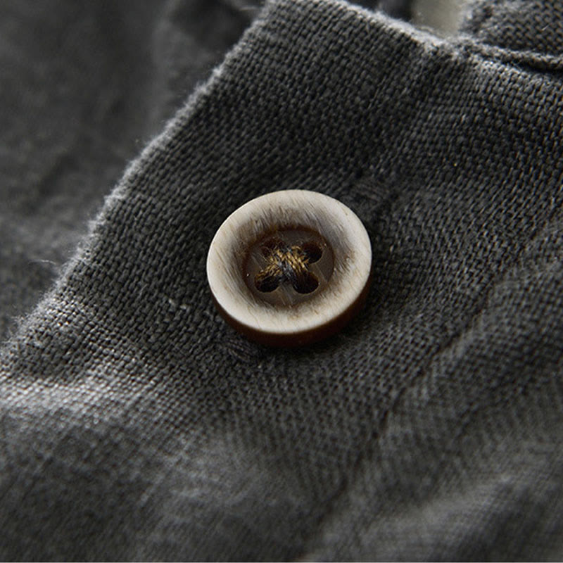 Camisa de lino para hombre con cuello alto, manga tres cuartos y bolsillos, color liso, con botones y estampado de Buddha Stones Fall - image 6