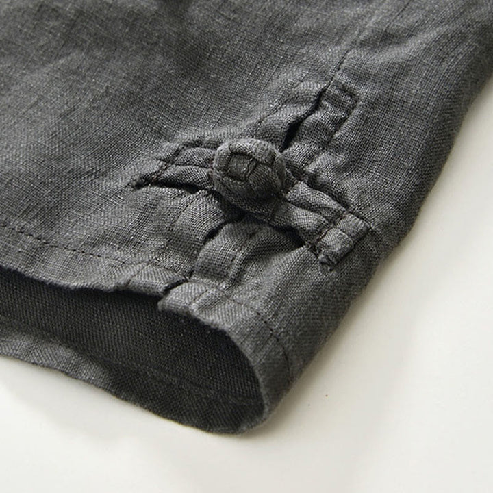 Camisa de lino para hombre con cuello alto, manga tres cuartos y bolsillos, color liso, con botones y estampado de Buddha Stones Fall - image 8