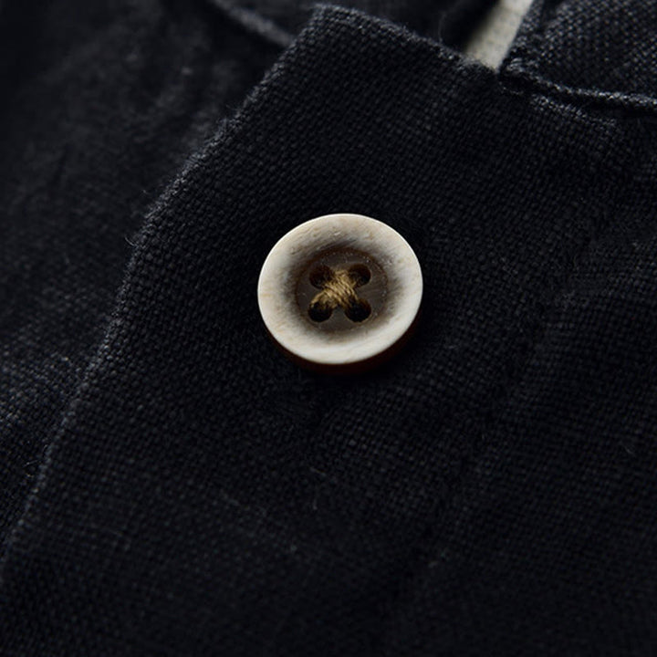 Camisa de lino para hombre con cuello alto, manga tres cuartos y bolsillos, color liso, con botones y estampado de Buddha Stones Fall - image 13