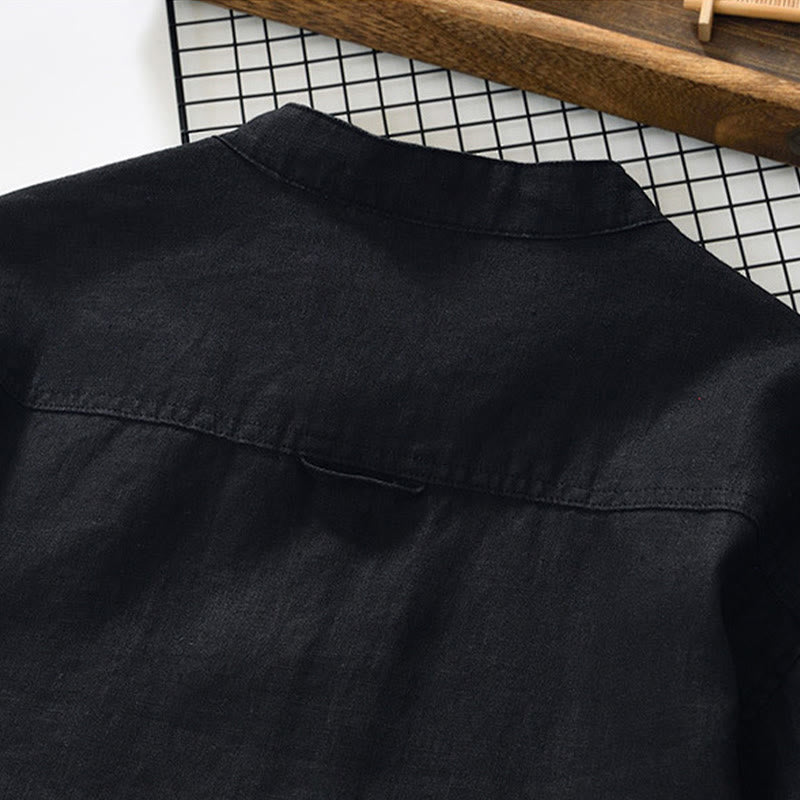 Camisa de lino para hombre con cuello alto, manga tres cuartos y bolsillos, color liso, con botones y estampado de Buddha Stones Fall - image 12