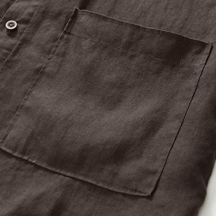 Camisa de lino para hombre con cuello alto, manga tres cuartos y bolsillos, color liso, con botones y estampado de Buddha Stones Fall - image 22