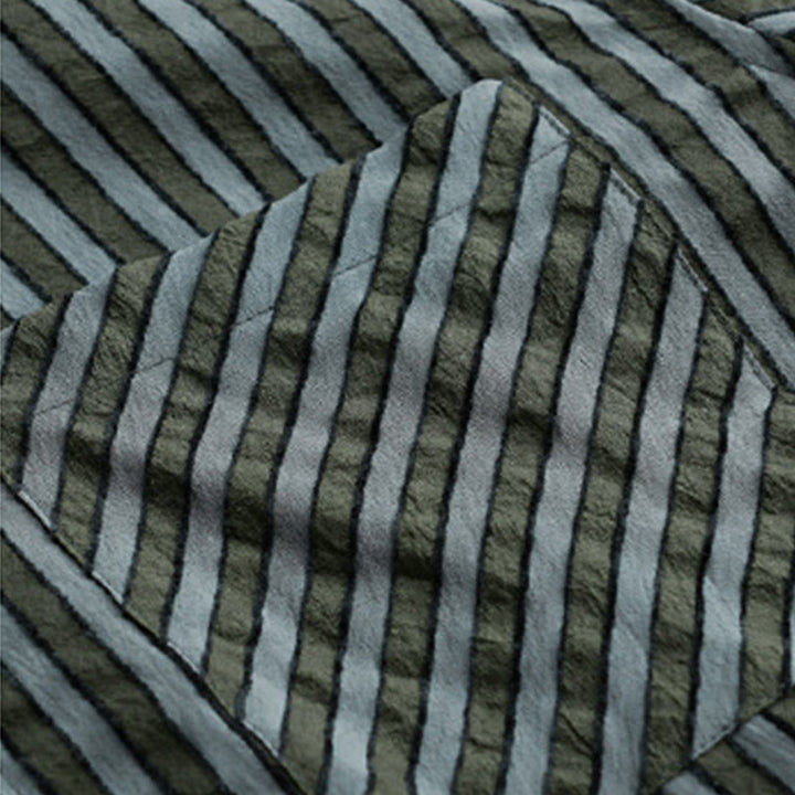 Camisa de algodón de manga larga con cuello alto, botones y rayas vintage para hombre de Buddha Stones - image 5