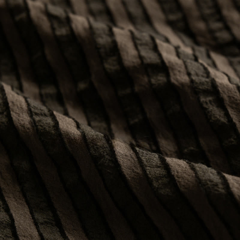 Camisa de algodón de manga larga con cuello alto, botones y rayas vintage para hombre de Buddha Stones - image 15