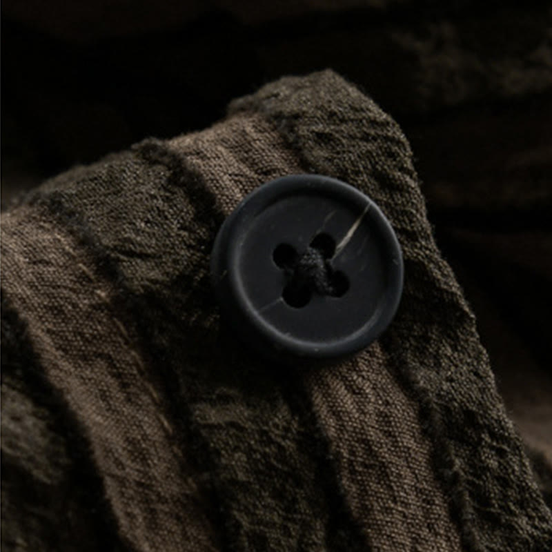 Camisa de algodón de manga larga con cuello alto, botones y rayas vintage para hombre de Buddha Stones - image 11