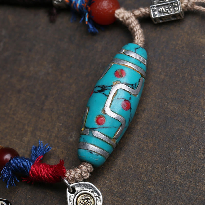 Collar con colgante de cuentas Dzi de cobre y turquesa con Buddha Stones para la suerte - image 4