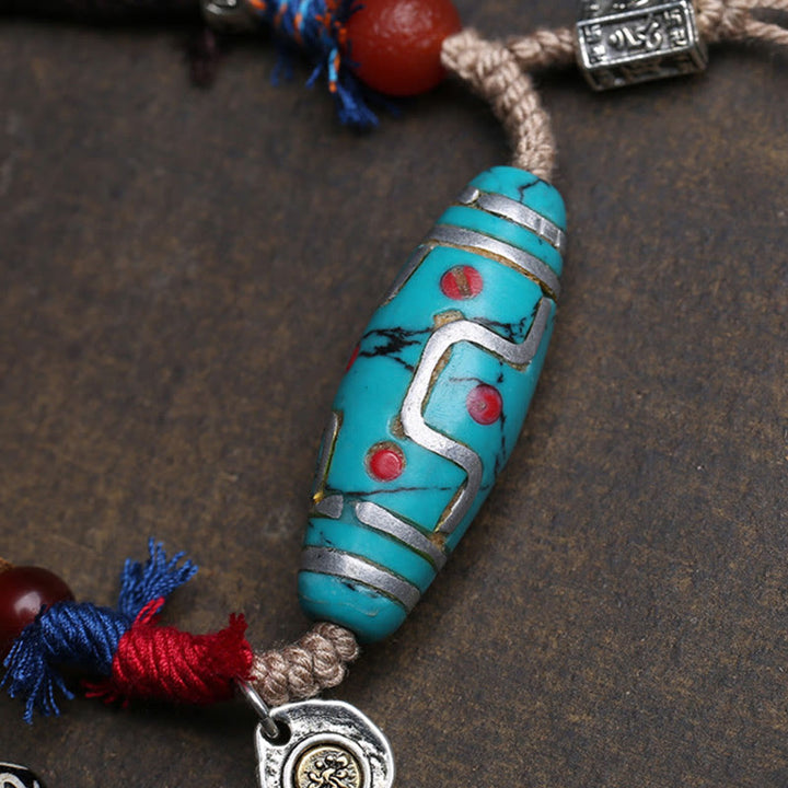 Collar con colgante de cuentas Dzi de cobre y turquesa con Buddha Stones para la suerte - image 4