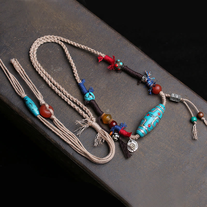 Collar con colgante de cuentas Dzi de cobre y turquesa con Buddha Stones para la suerte - image 1