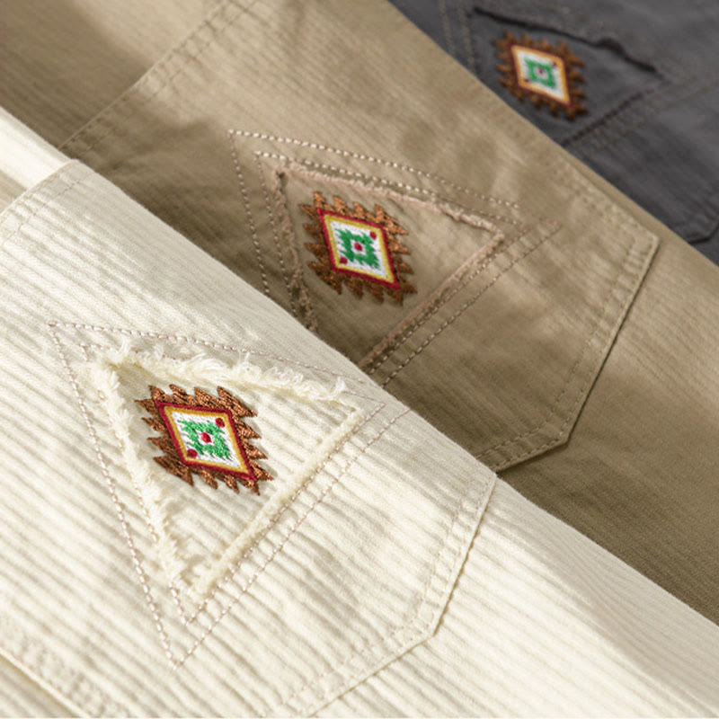 Camisa de algodón de manga larga para hombre con cuello alto, botones y bolsillos decorativos con diseño de rombos y triángulos otoñales y Buddha Stones - image 25