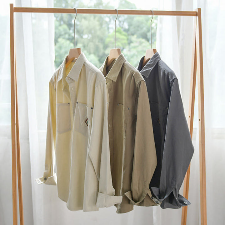 Camisa de algodón de manga larga para hombre con cuello alto, botones y bolsillos decorativos con diseño de rombos y triángulos otoñales y Buddha Stones - image 21