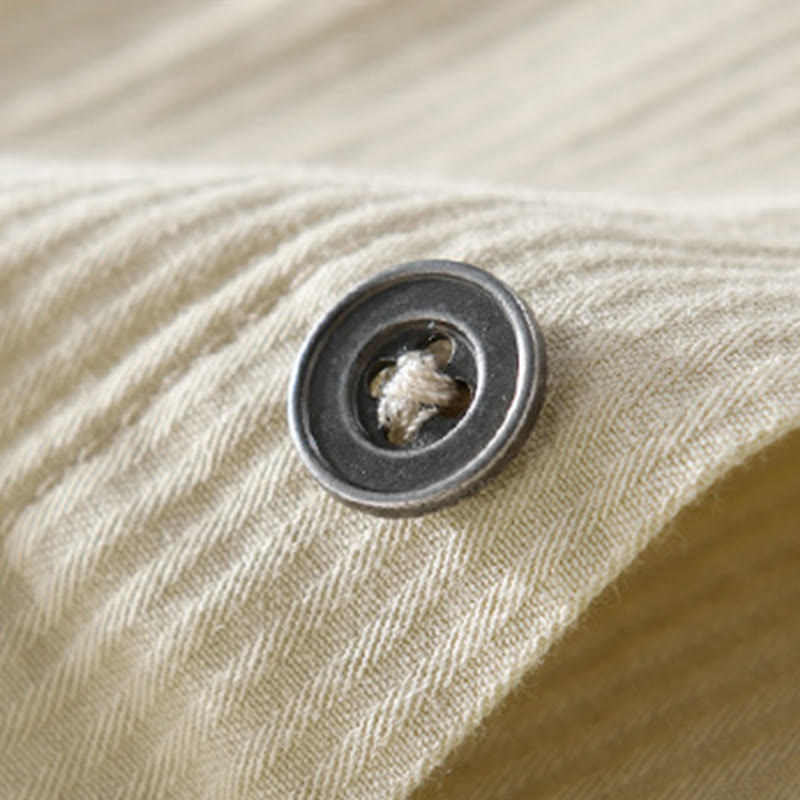 Camisa de algodón de manga larga para hombre con cuello alto, botones y bolsillos decorativos con diseño de rombos y triángulos otoñales y Buddha Stones - image 9