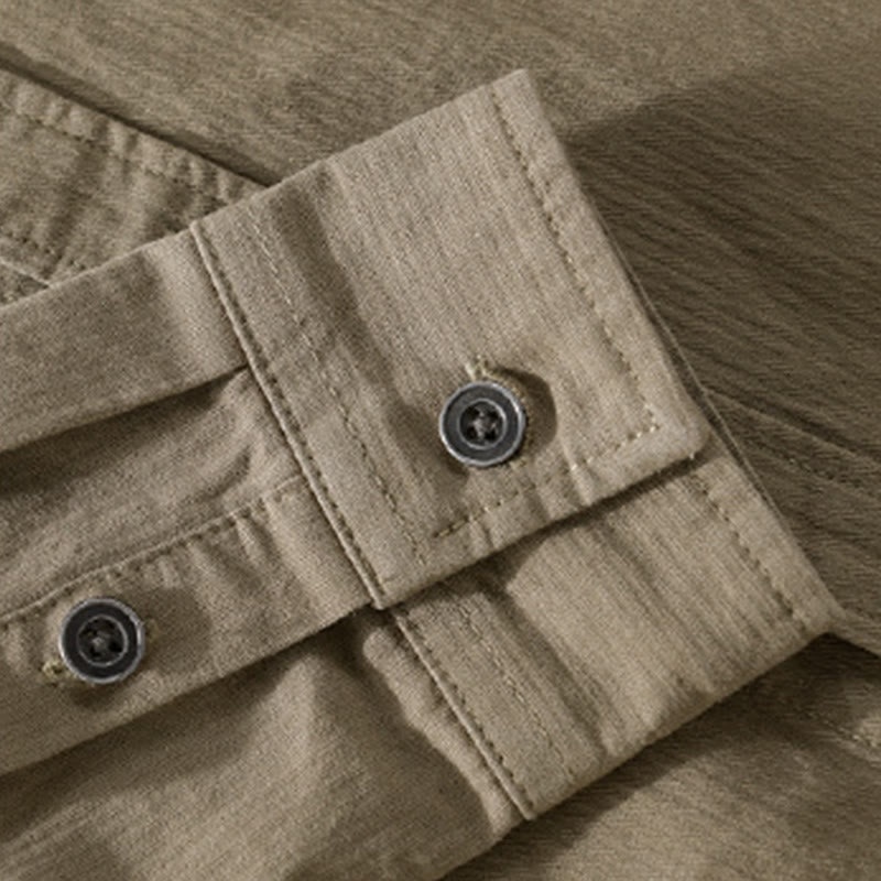 Camisa de algodón de manga larga para hombre con cuello alto, botones y bolsillos decorativos con diseño de rombos y triángulos otoñales y Buddha Stones - image 20