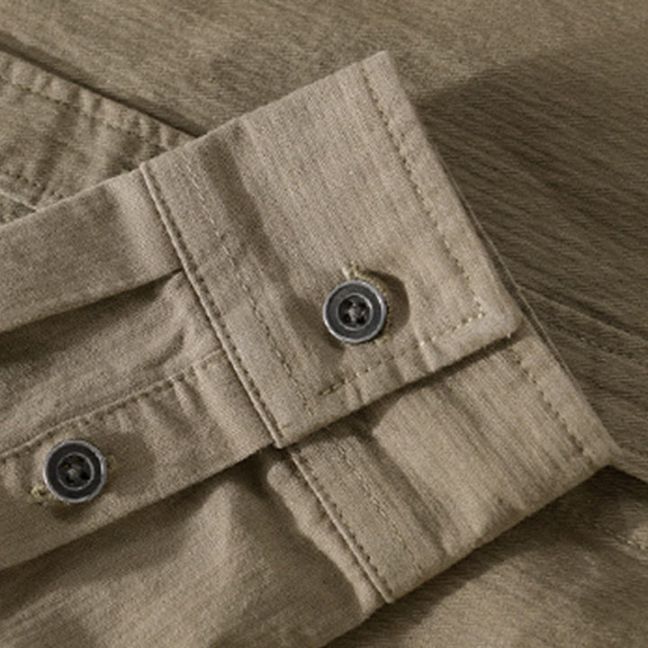 Camisa de algodón de manga larga para hombre con cuello alto, botones y bolsillos decorativos con diseño de rombos y triángulos otoñales y Buddha Stones - image 20